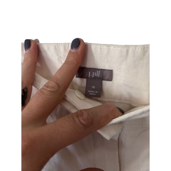 J. Jill Cream Linen Button Zip Fly Wide Leg Beachy Coastal Pants Size 18 Summer - Picture 4 of 16